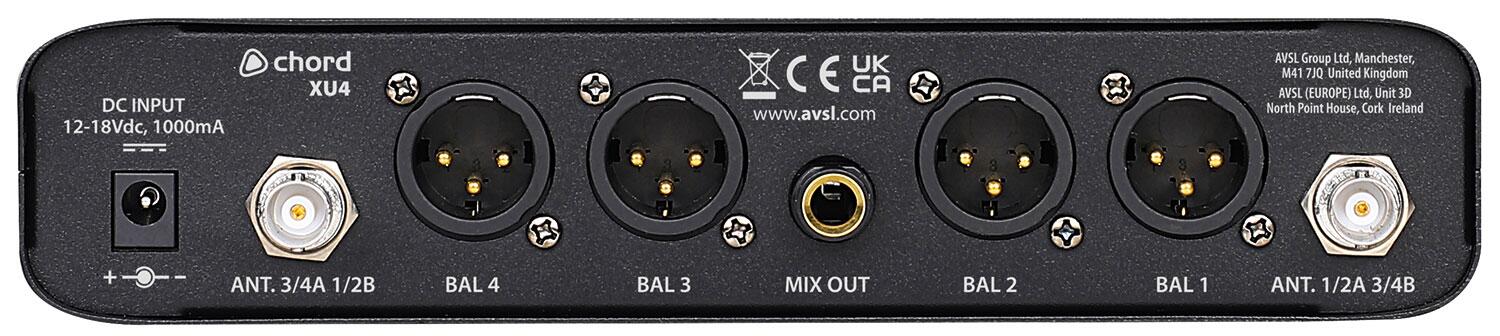 Chord XU4 Quad Handheld UHF Microphone System receiver rear