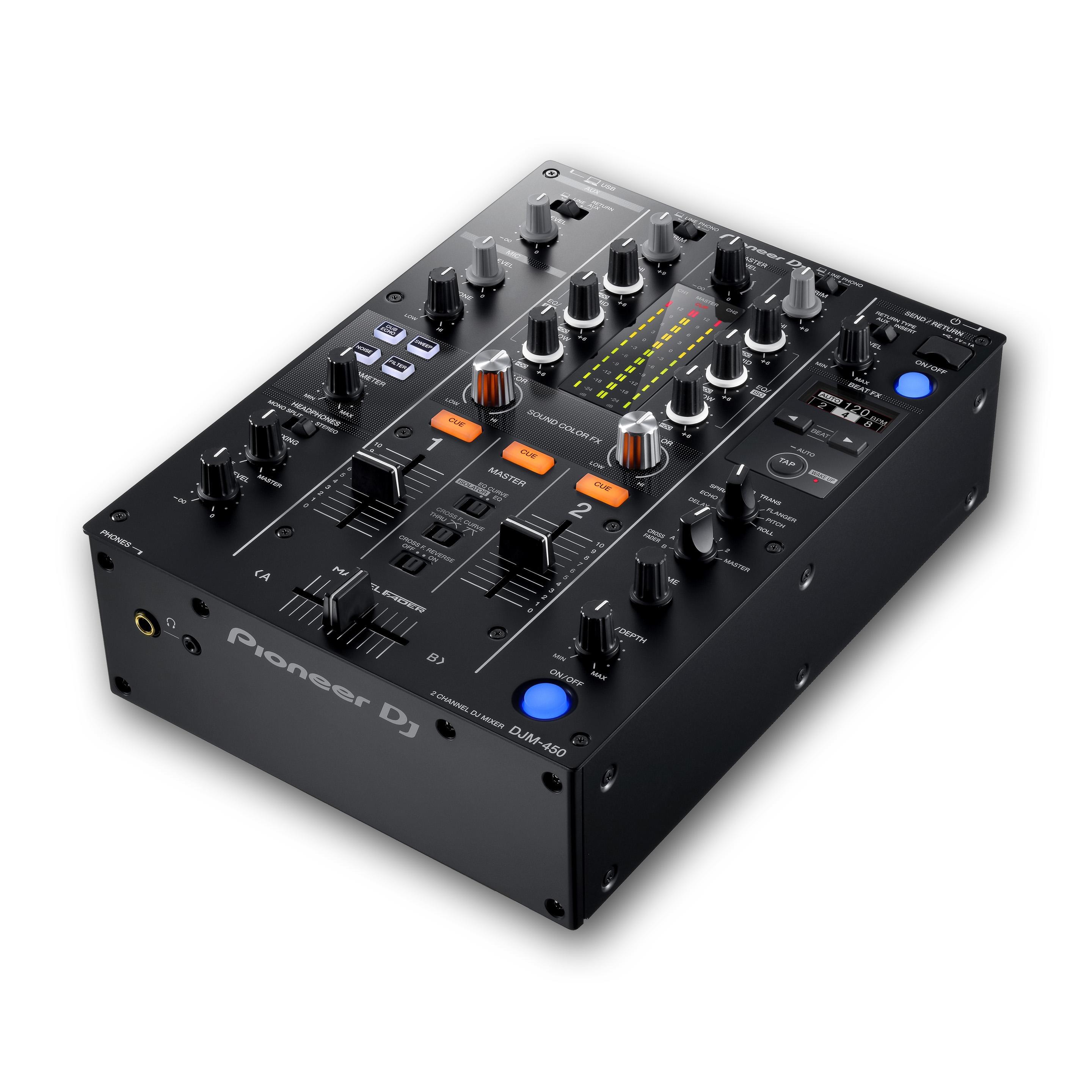 Pioneer DJ DJM-450 DJ mixer angle