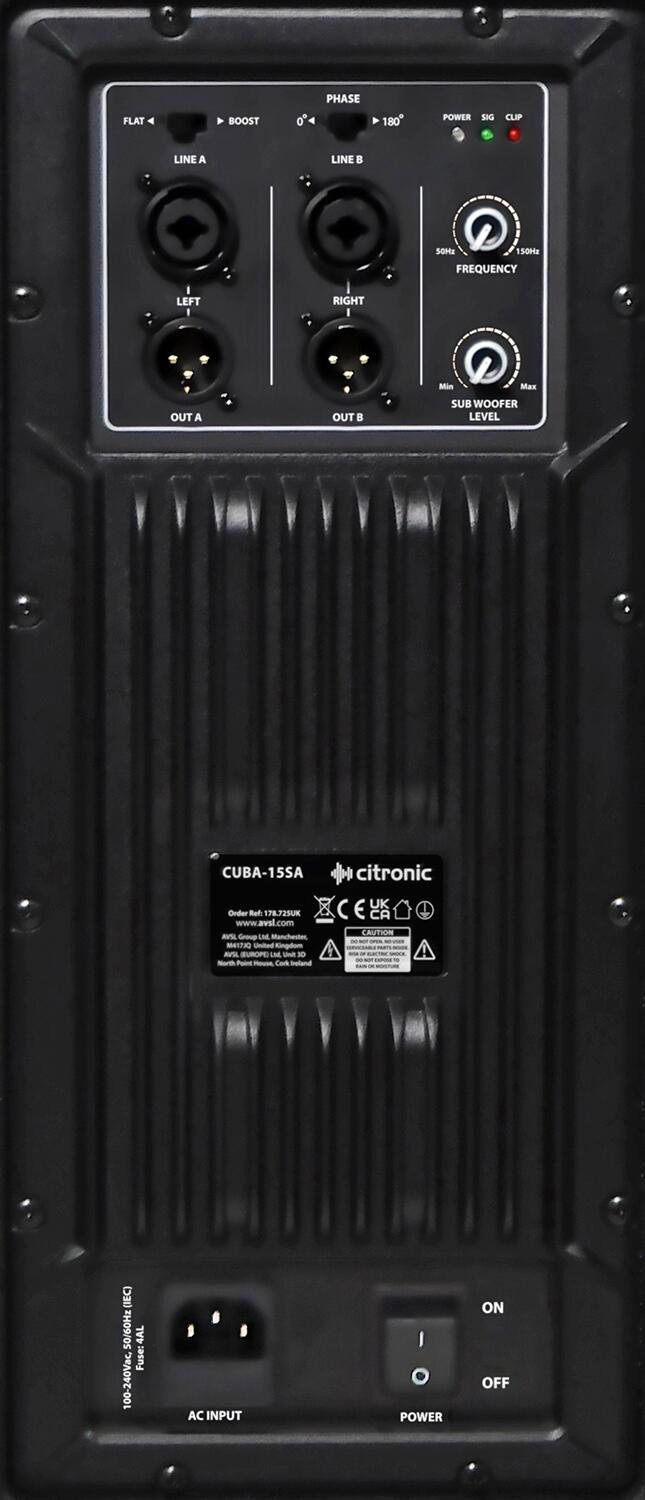 Citronic CUBA-15SA Active Sub Cabinet amp plate