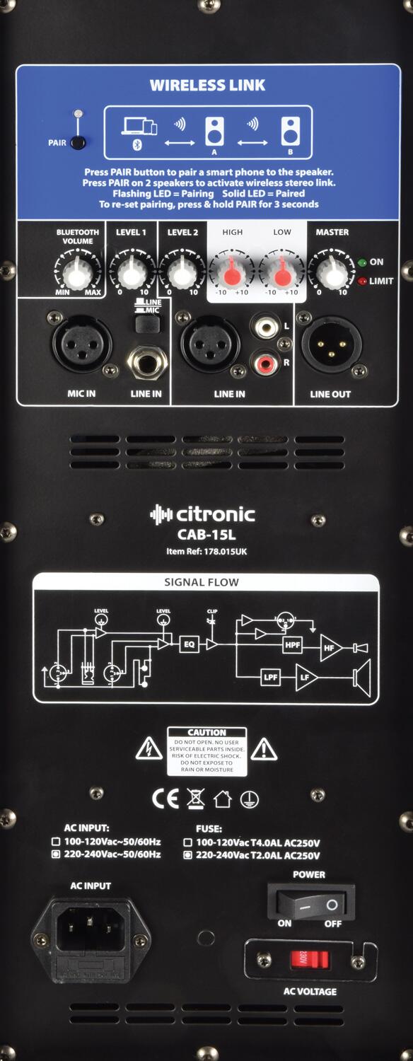Citronic CAB-15L BT Link Speaker inputs