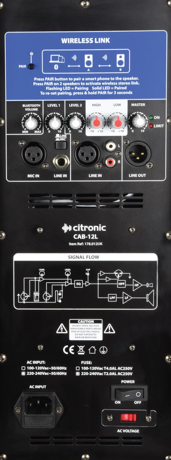 Citronic CAB-12L BT Link Speaker inputs