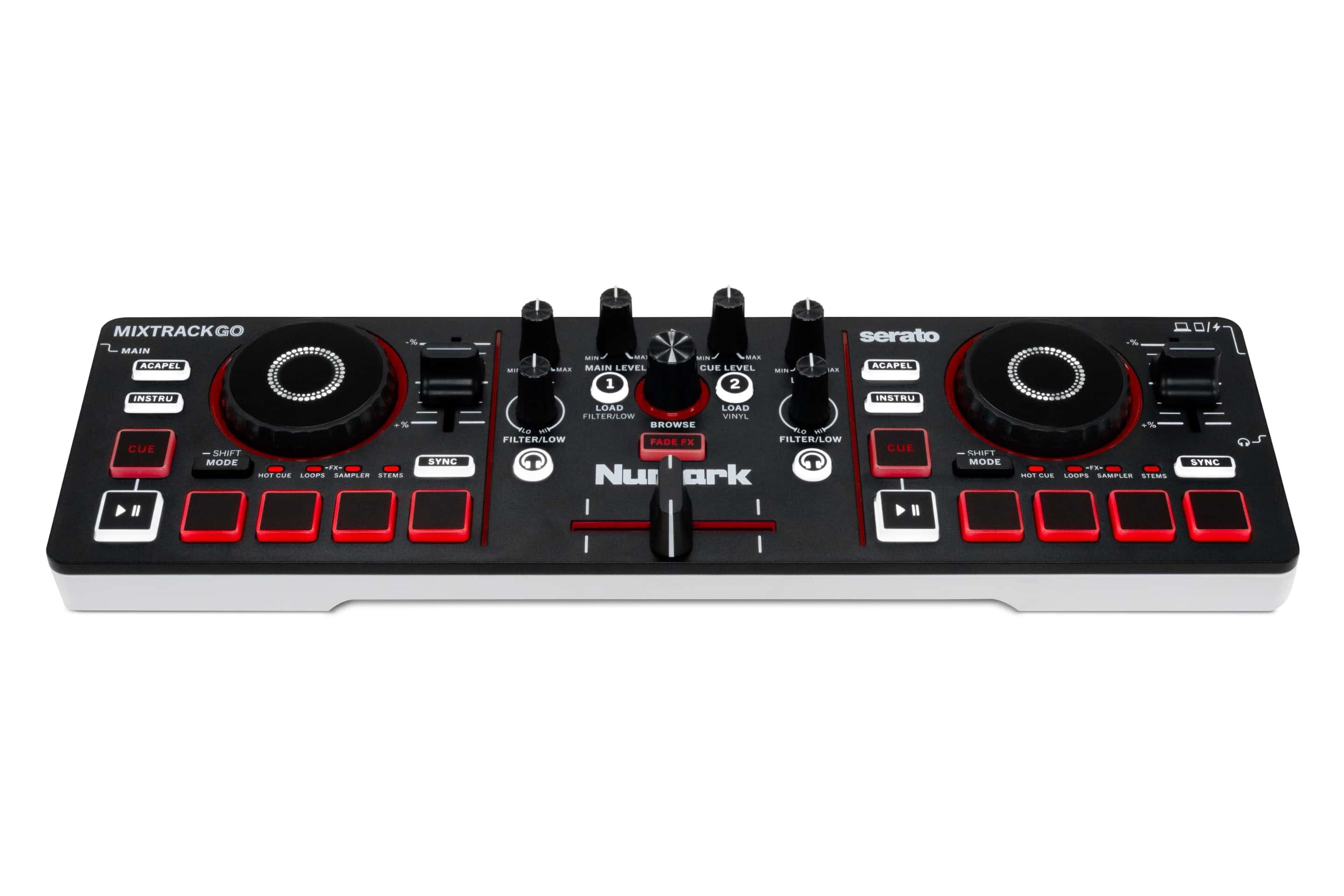 Numark MixTrack Go ultra-portable DJ controller front angle