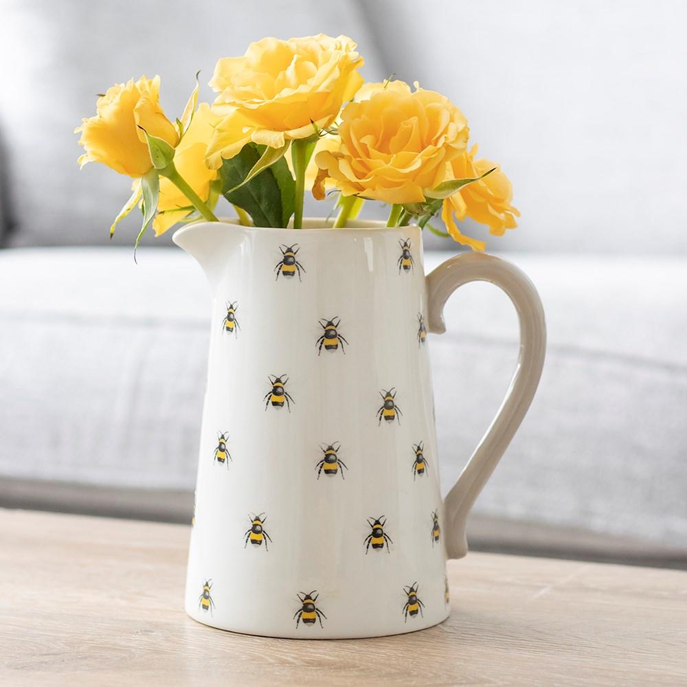 for Milk Cream Water Juice or as a Decorative Accessory or for Displaying Flowers Ceramic Bee Design Jug 