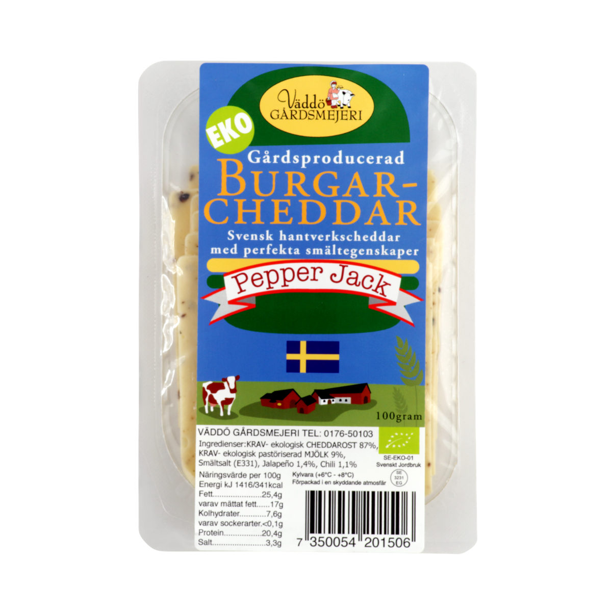 Väddö Gårdsmejeri's Väddö Svensk burgarcheddar Pepper Jack'