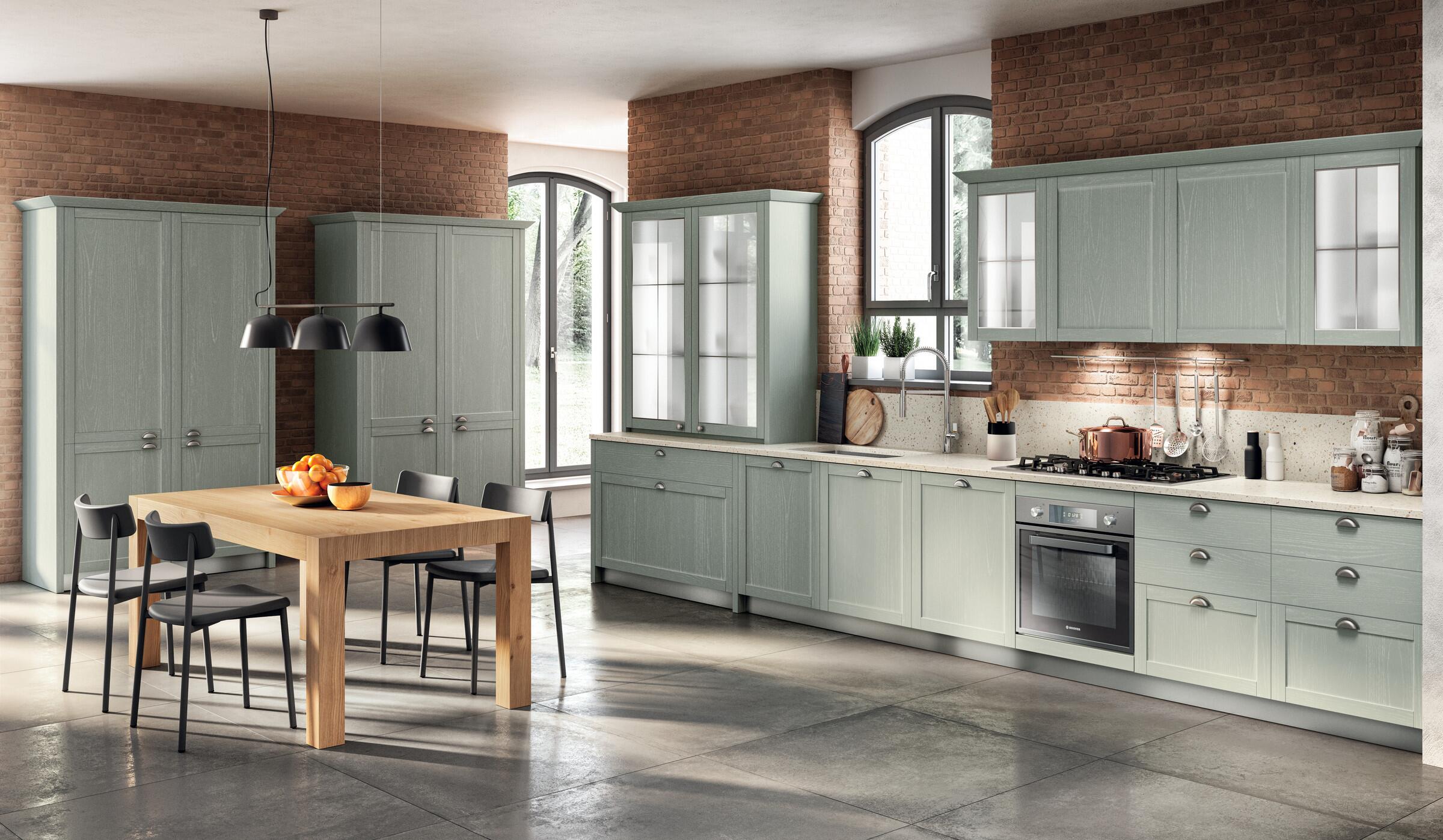 Scavolini Carattere kitchen with aged Silver cup handles