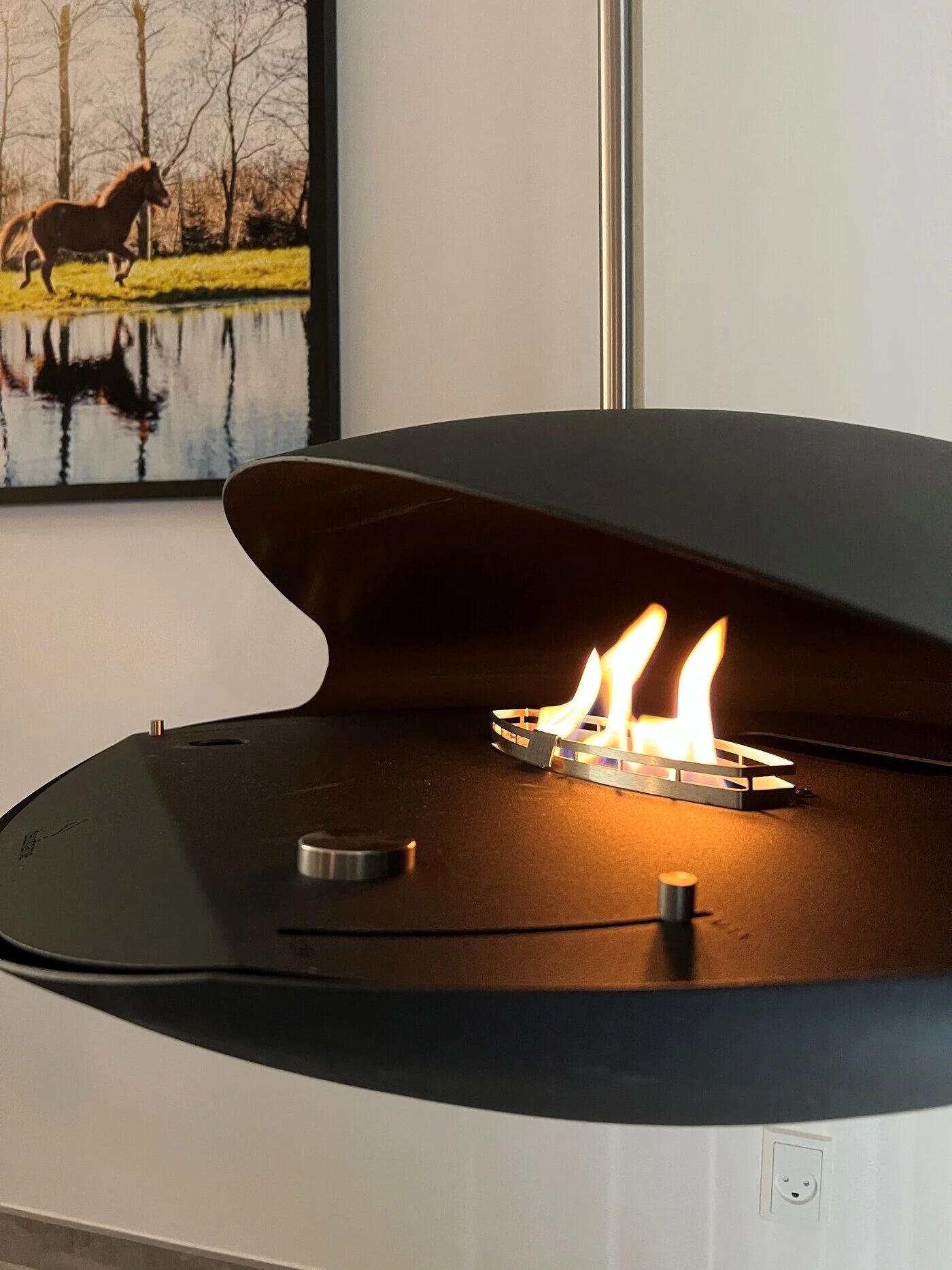Close-up of flames in the Espoo ceiling-hung fire bowl