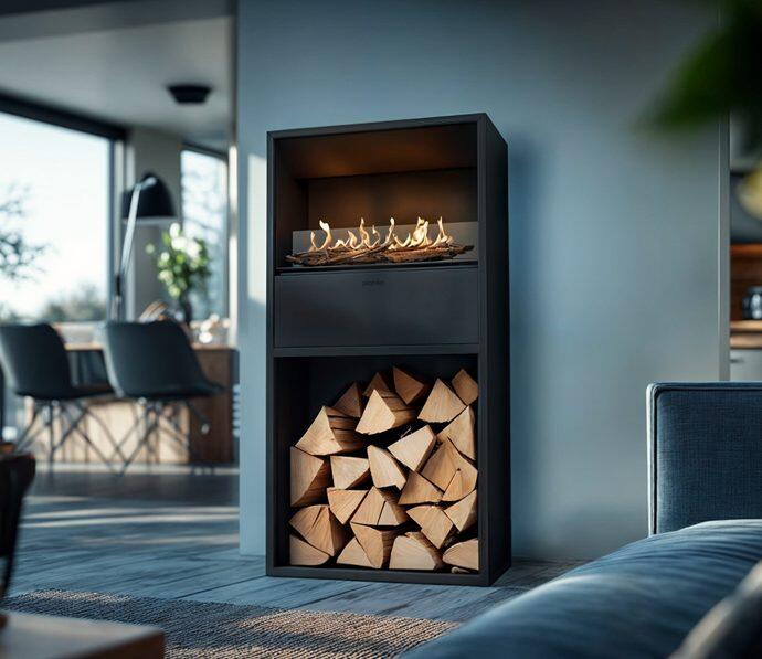 Planika Cottage freestanding bio-ethanol fireplace in a living room