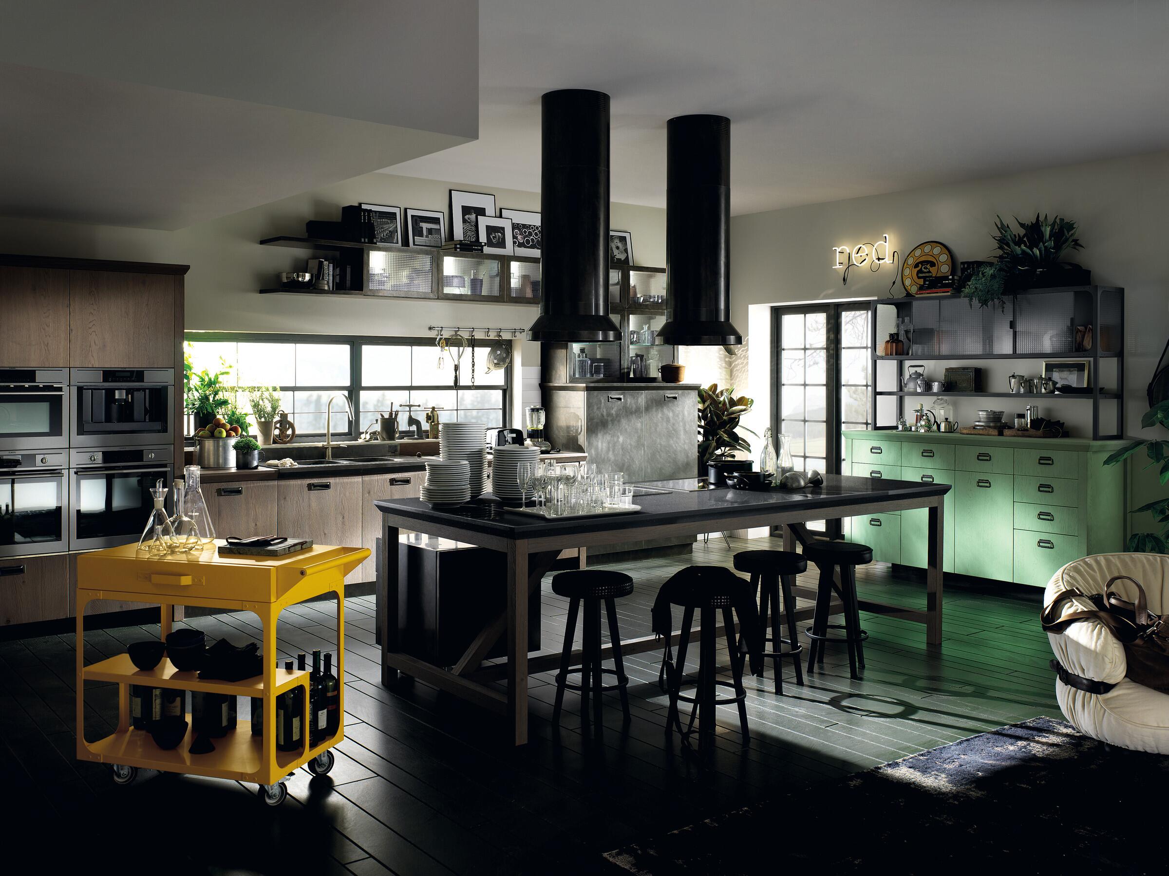 Scavolini Diesel Social Kitchen with monobloc tall fridge and oven units and sink area