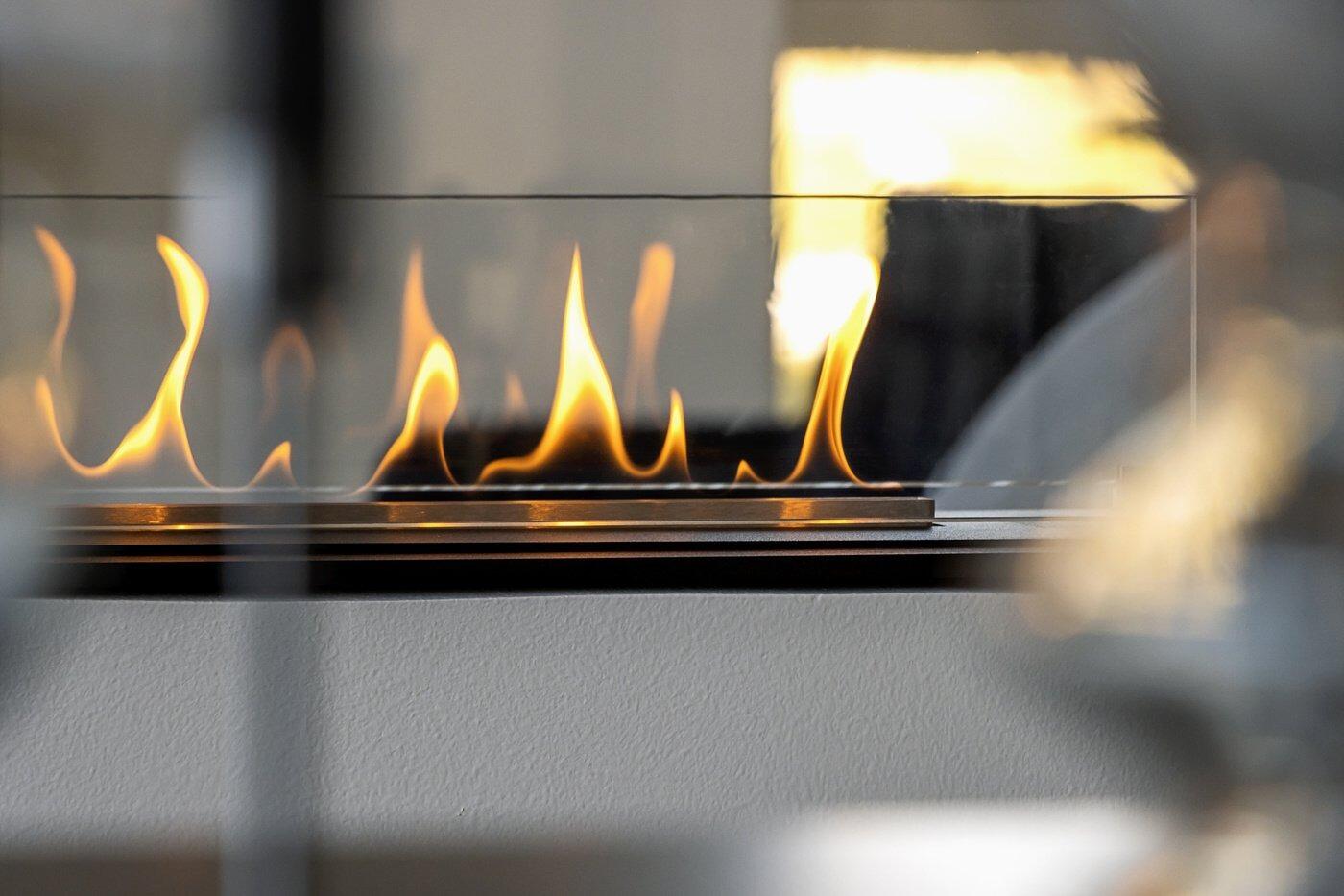 Close-up of flames in a Montreal see-through fire