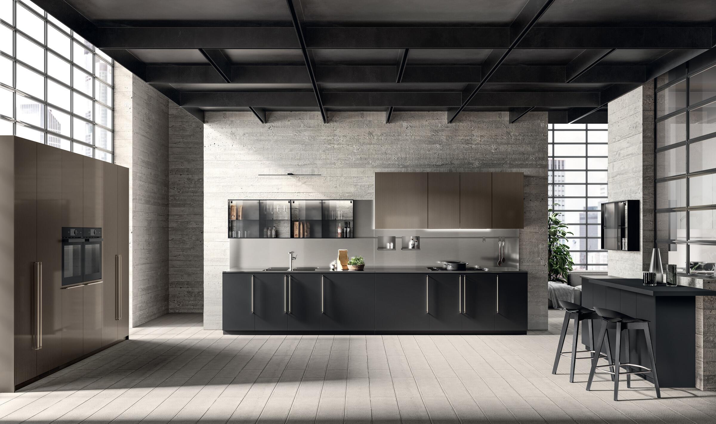 Scavolini Musa kitchen in Ingo Black Fenix NTM® and Cuvée pearl-effect lacquer