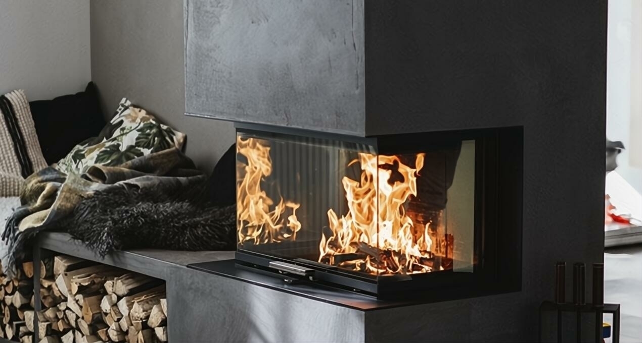 Three Sided inbuilt wood burning stove