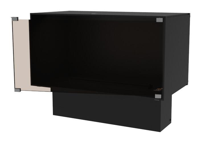 Montreal 800 Hybrid Mist fire casing with optional glass door open, product render