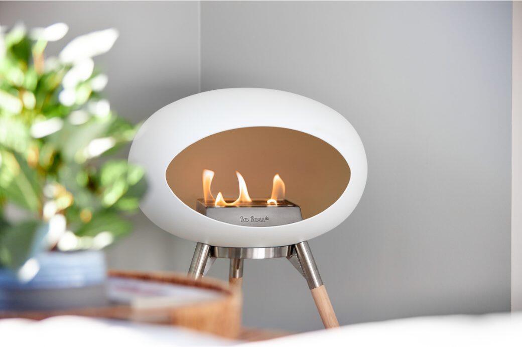 Le Feu Dome Wood Low bio-ethanol fire in white in a living room