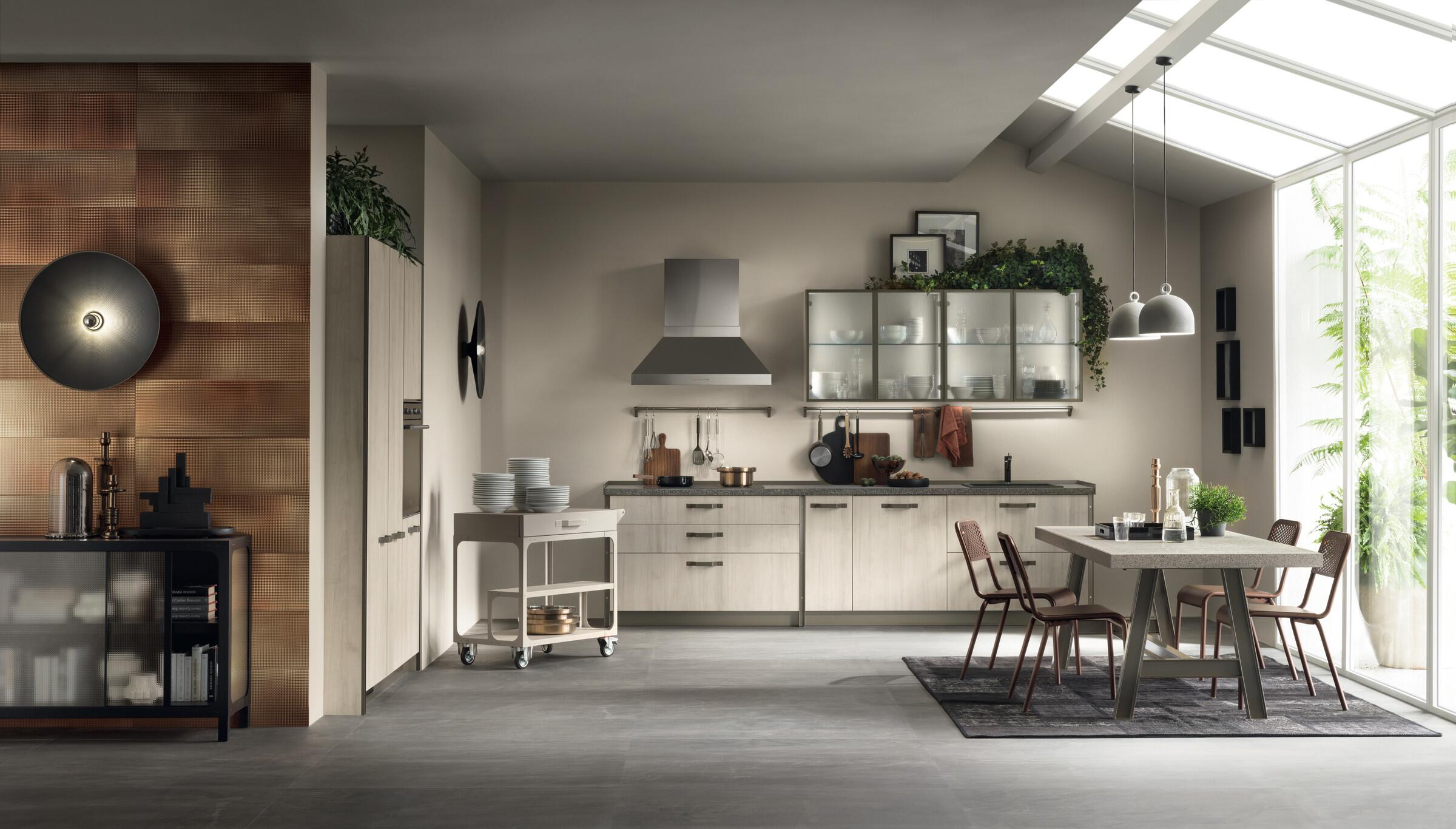 Scavolini Diesel Get Together linear kitchen in Distressed Wood Grey
