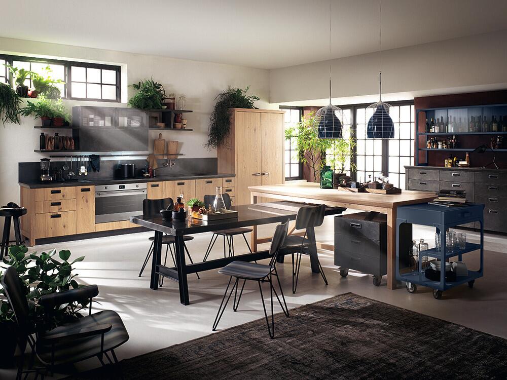 Scavolini Diesel Social Kitchen with modular open shelving and a sociable workspace