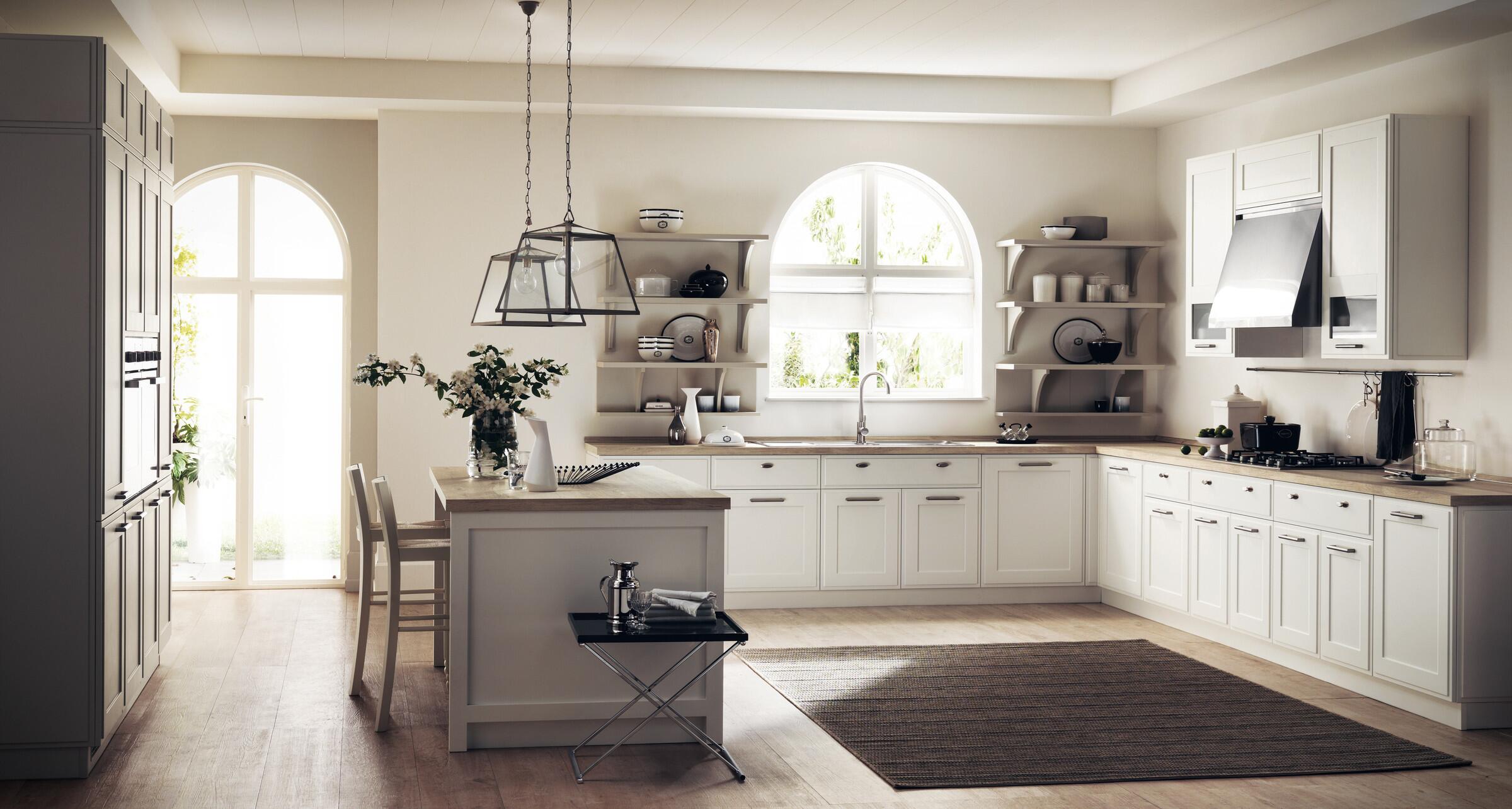 Scavolini Favilla kitchen island in Prestige White matt lacquer