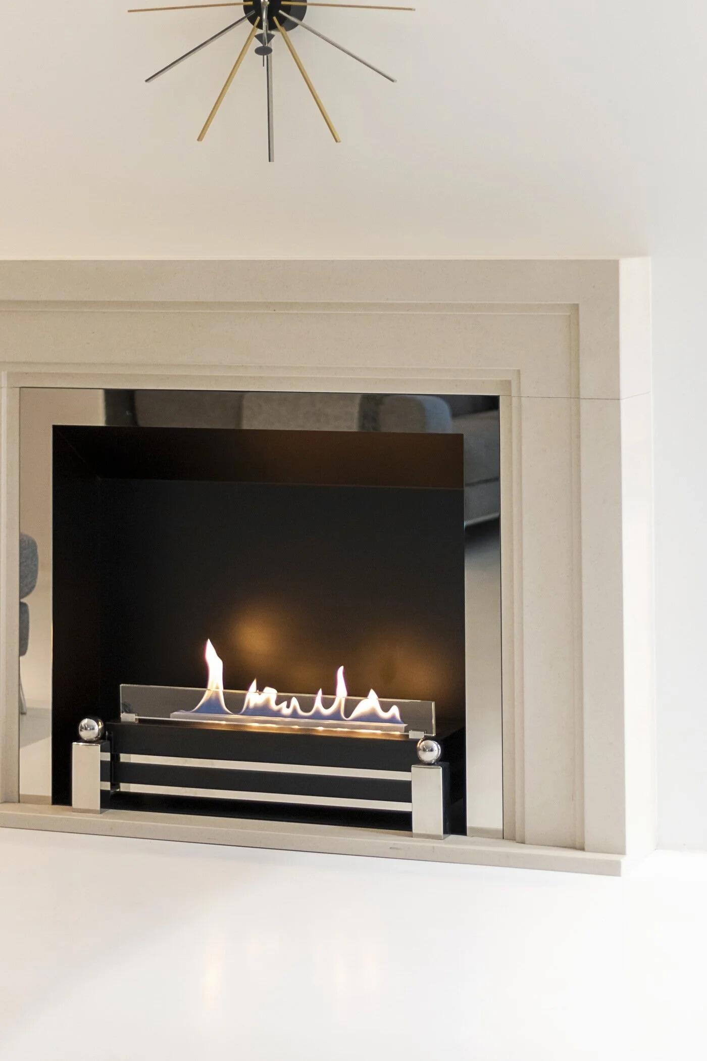 Westminster fire with brushed steel insert and grate