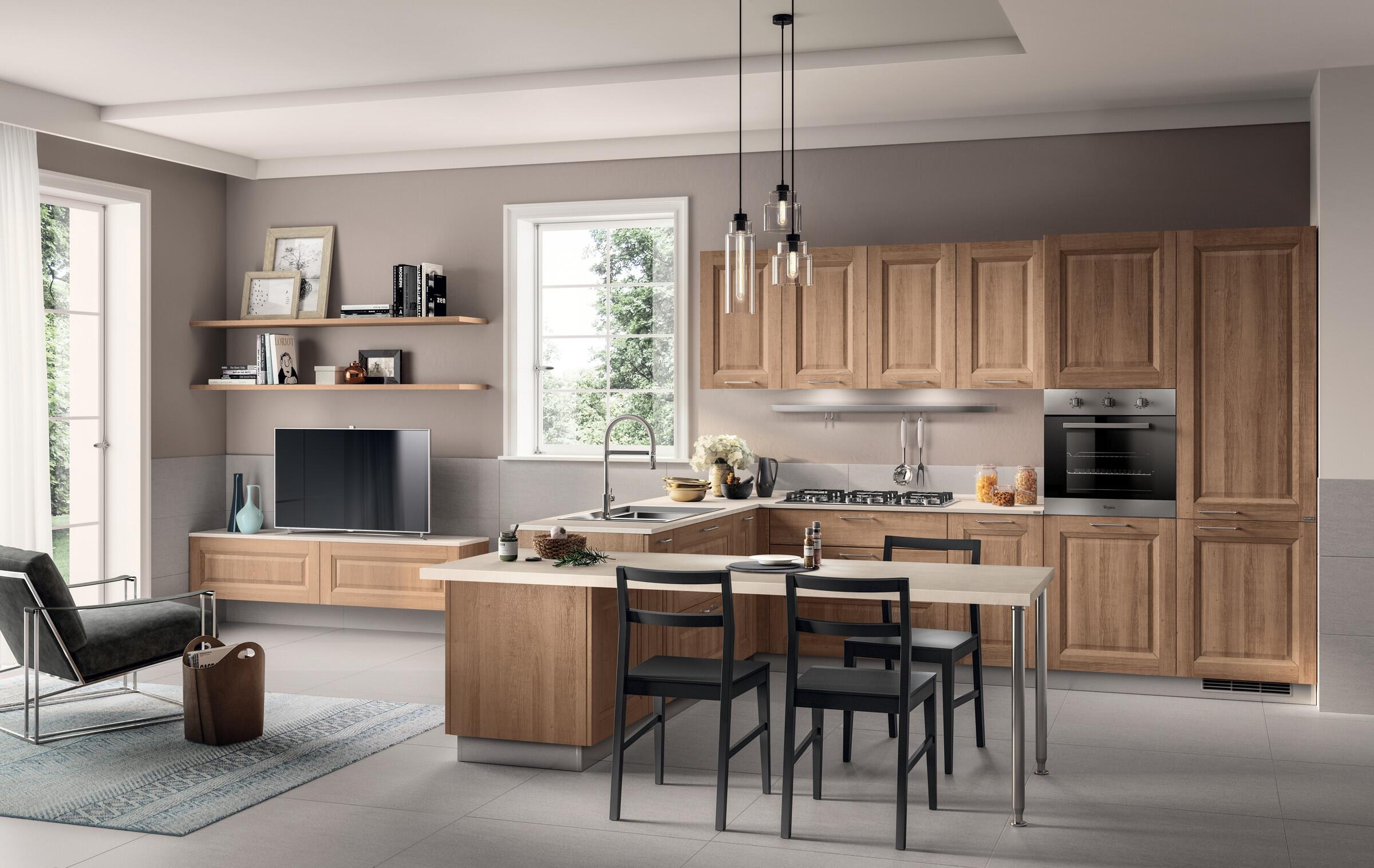 Scavolini Family kitchen with a 4 cm thick table top