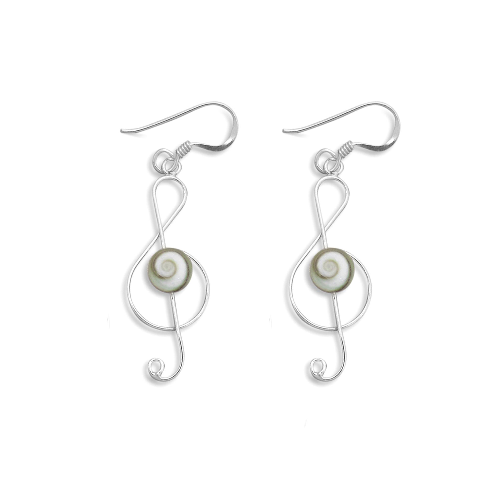 Treble Clef Dangle Earrings in Sterling Silver