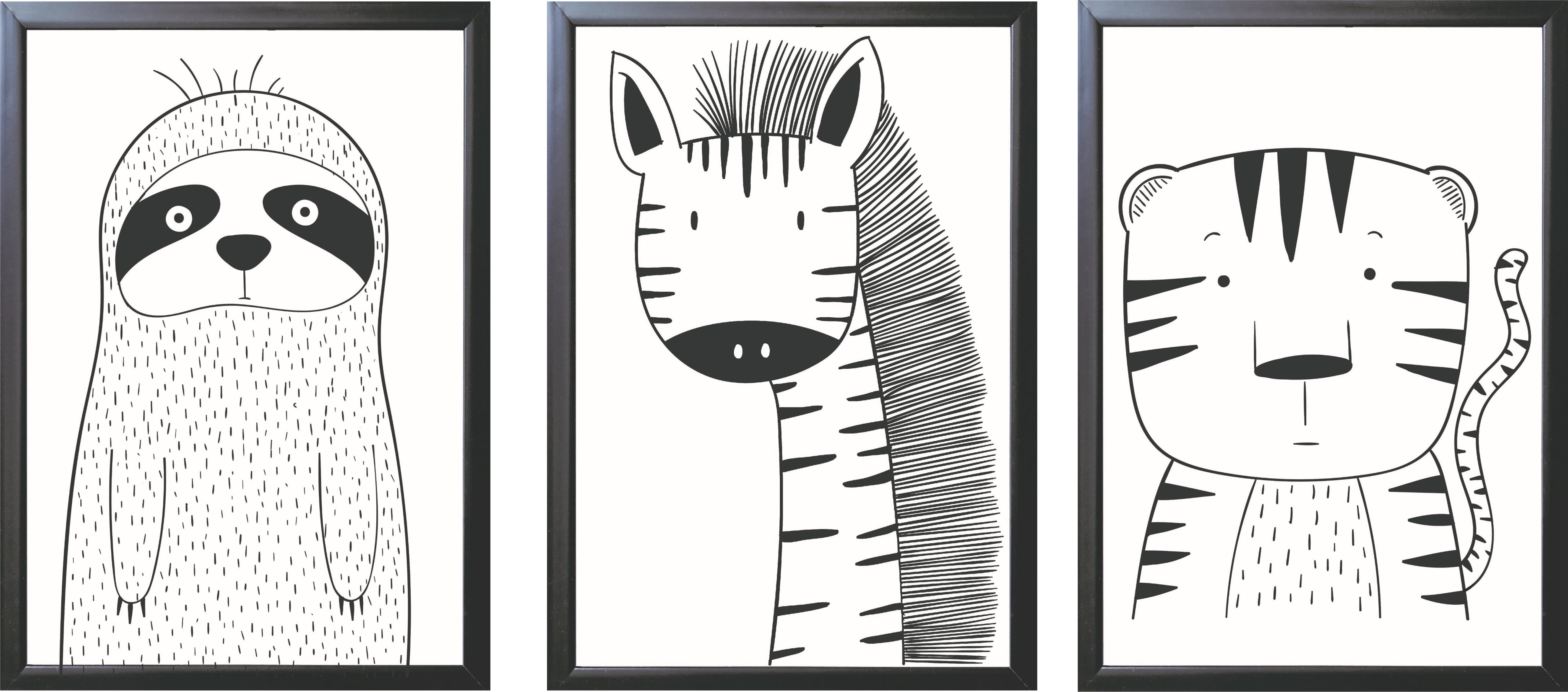 Set of 3 Jungle Animal Prints,.Pictures,Wall Art for Kids Bedroom,Nursery  or Playroom, Sloth,