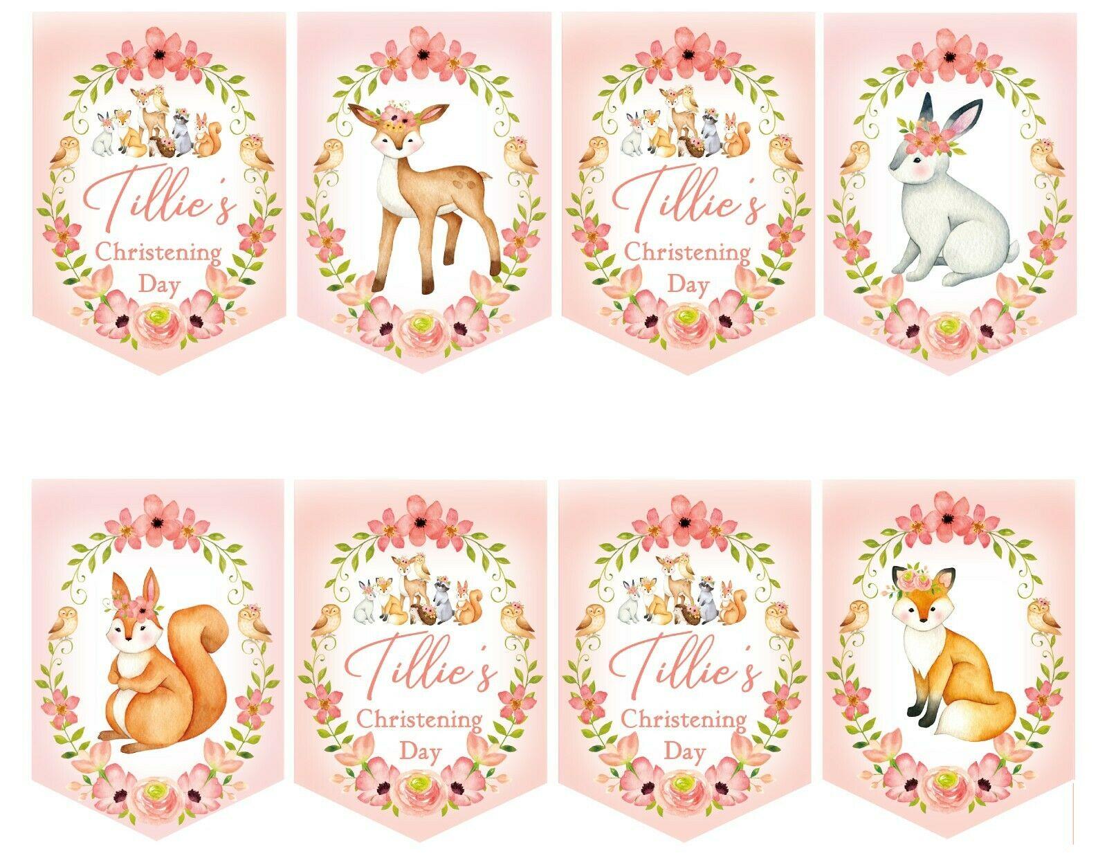 Personalised Christening Day Bunting,Christening Banner,Girls Christening Day Bunting,Woodland Animals