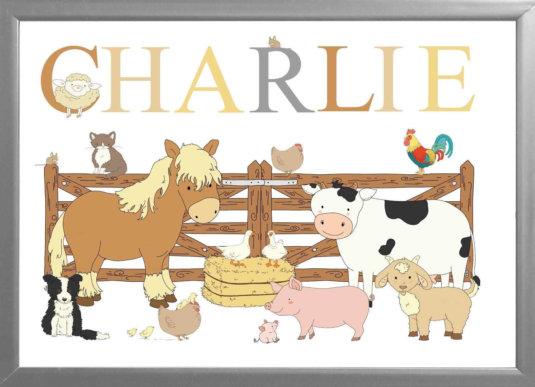 Farmyard animals print, personalised childrens print,personalised christening gift
