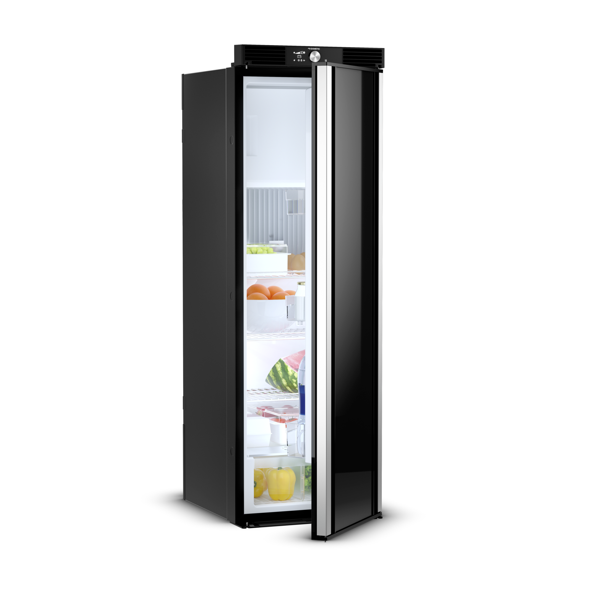 DOMETIC RCL 10.4ET Double Hinged Slim Tower Compressor Fridge Freezer Open