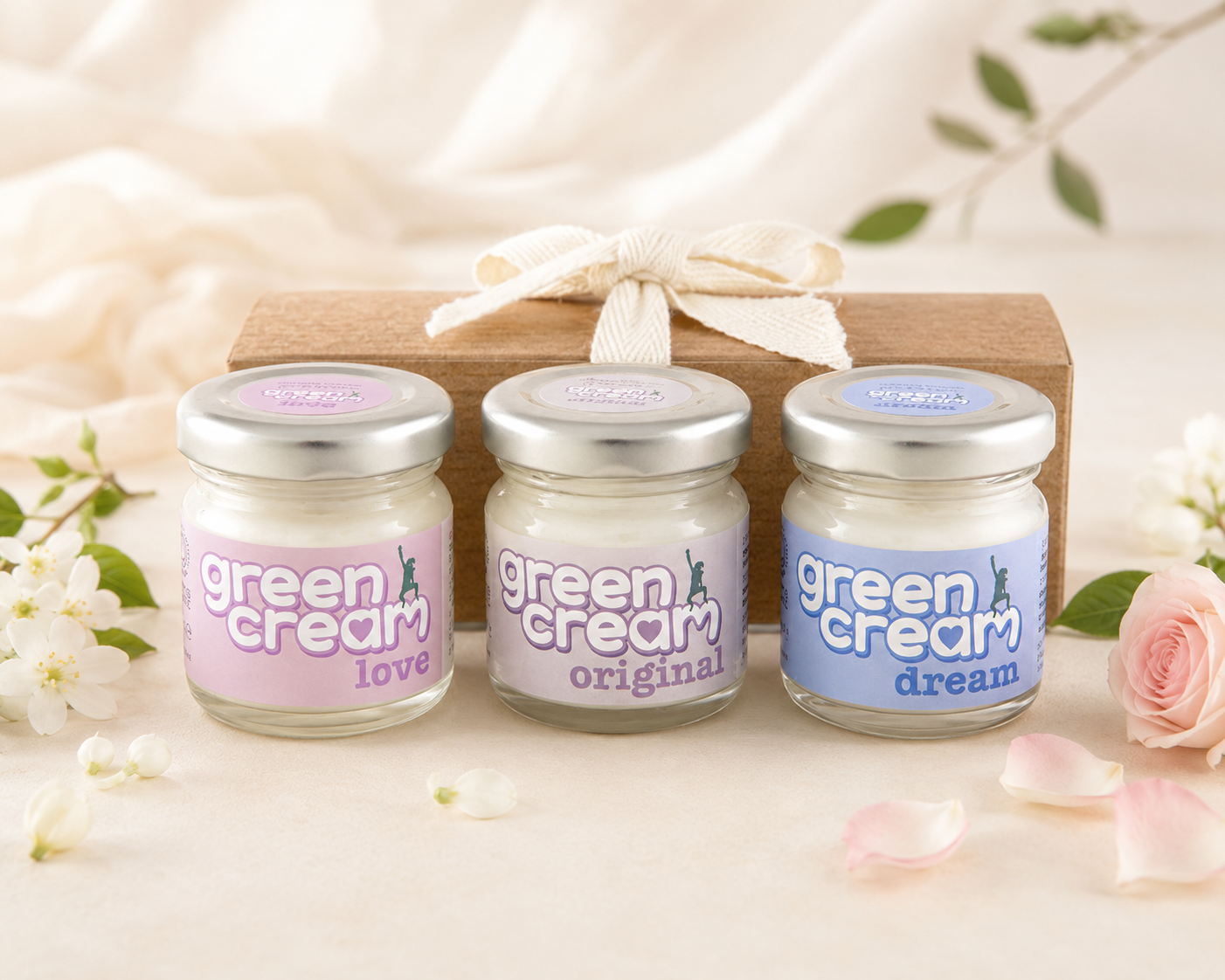Luxurious Organic Green Cream gift set with day & night creams and body butter
