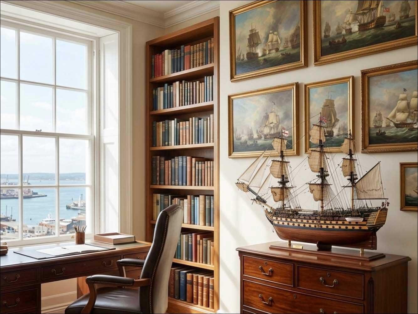Ready for display wooden model ship of HMS Victory