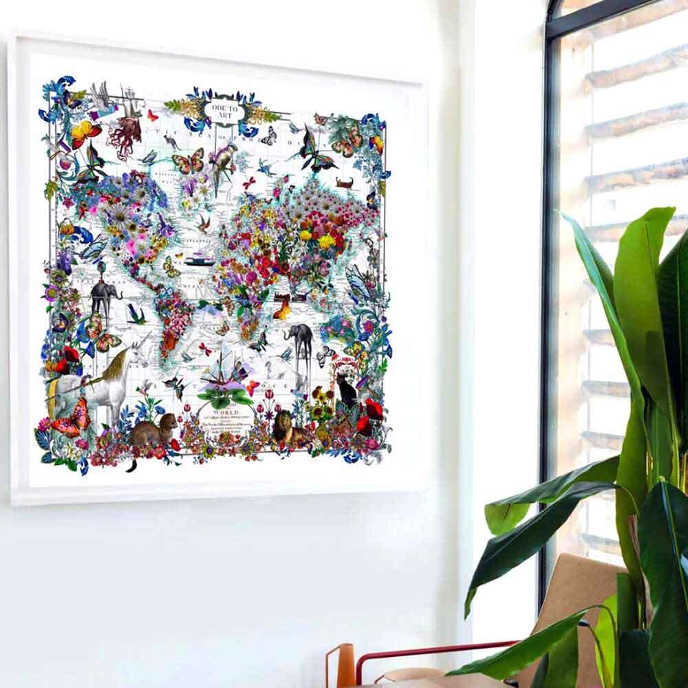 colourful map of the world art print