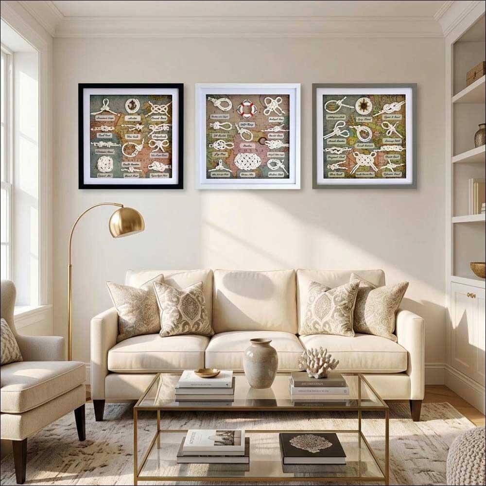 Three maritime knot display to hang on the wall