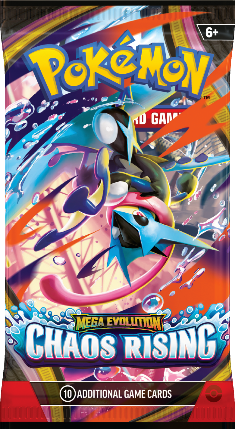 okémon TCG Mega Evolution Chaos Rising booster box featuring Mega Evolution Pokémon artwork