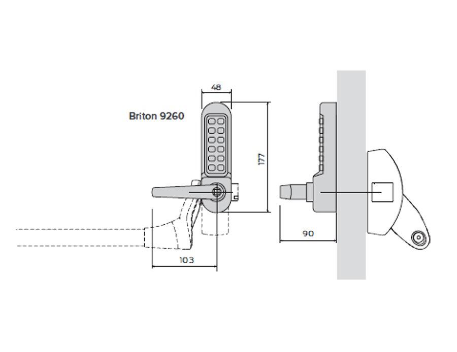 Briton 9260.SS | Digital Code Lock - Dimensional Drawing