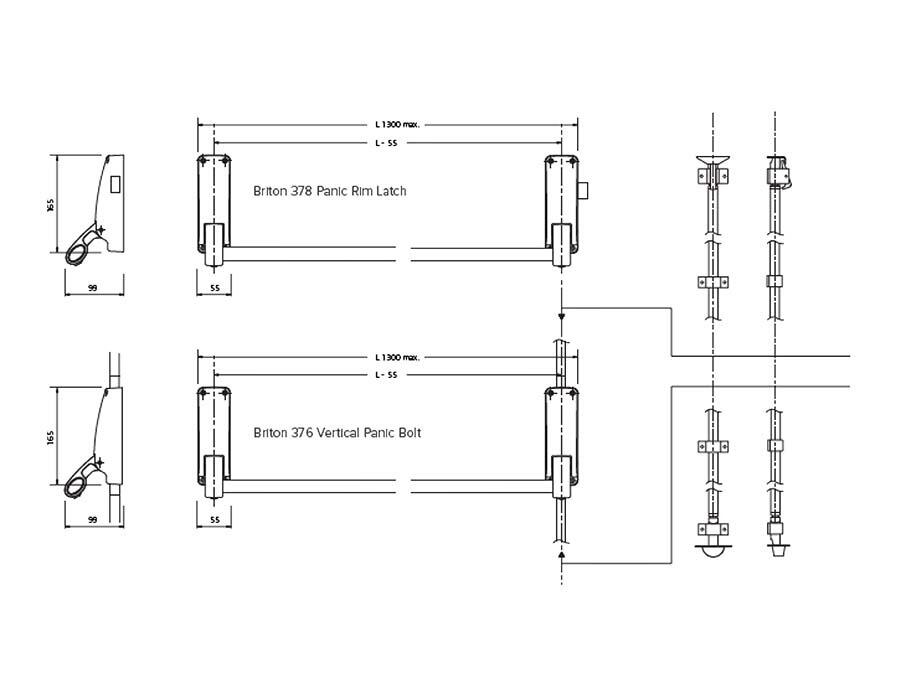 Briton 377.SE | Push Bar - Rim Latch w. Vertical Panic Bolt - line Drawing
