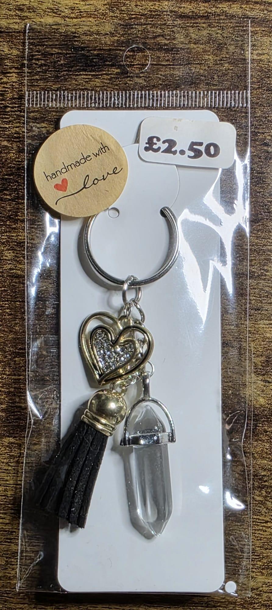 diamond heart black tassel clear gem keyring