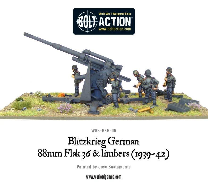 Painted Bolt Action 88mm Flak 36 with German crew