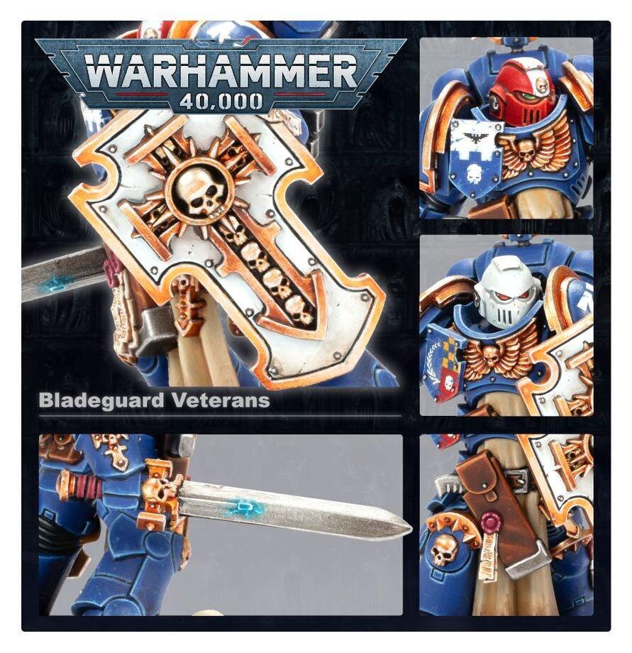 Close-ups of Bladeguard Veteran Squad detailing - painted