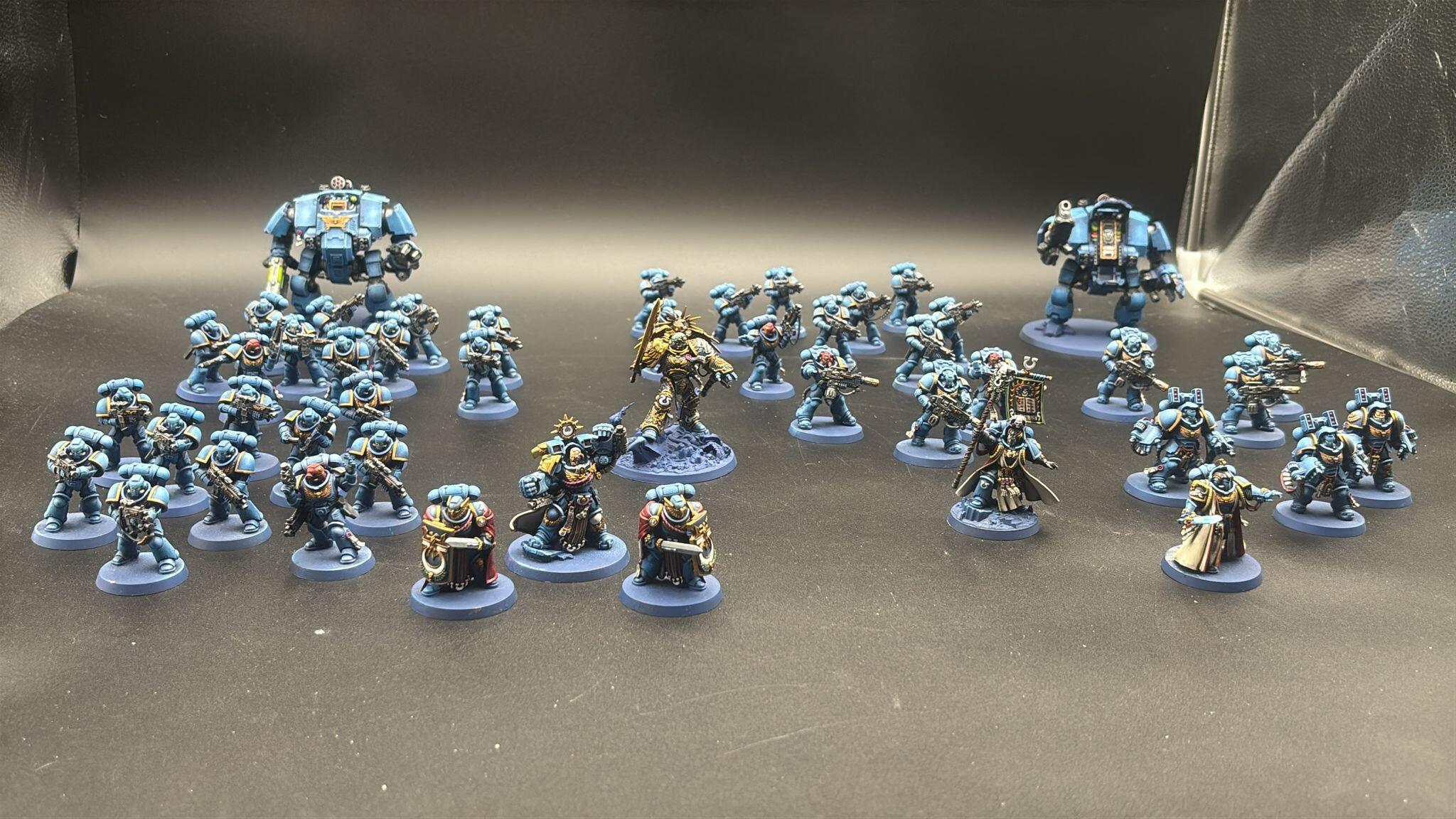 Pre-loved Ultramarines army 2000 points Space Marines Warhammer 40k fully built army set front view