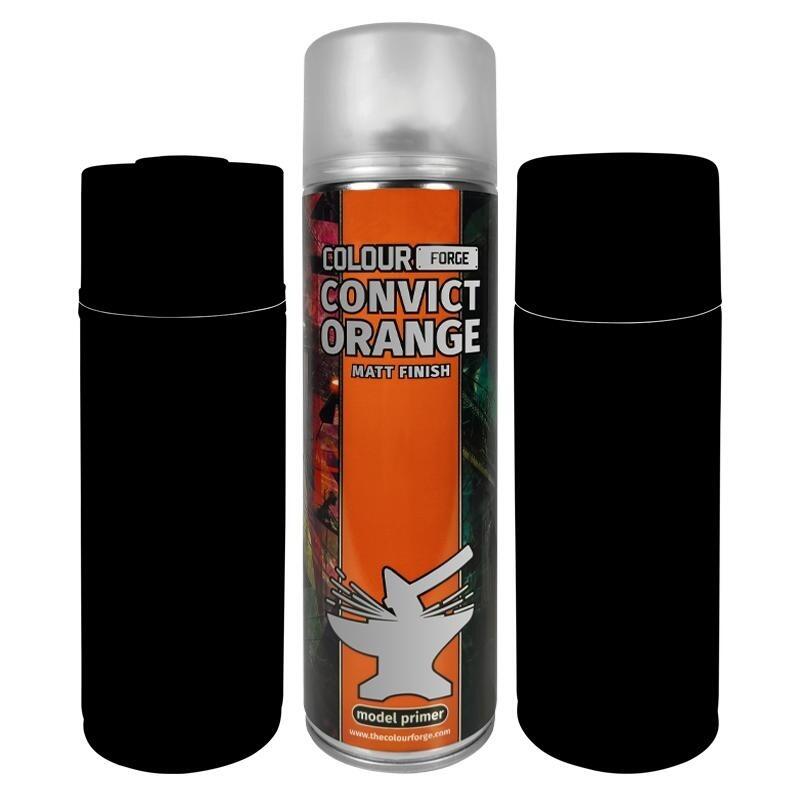 Colour Forge Convict Orange Spray 500ml Premium Primer for Fantasy Miniatures, Sci-Fi Models, and Industrial Terrain Available at Warmodels.co.uk