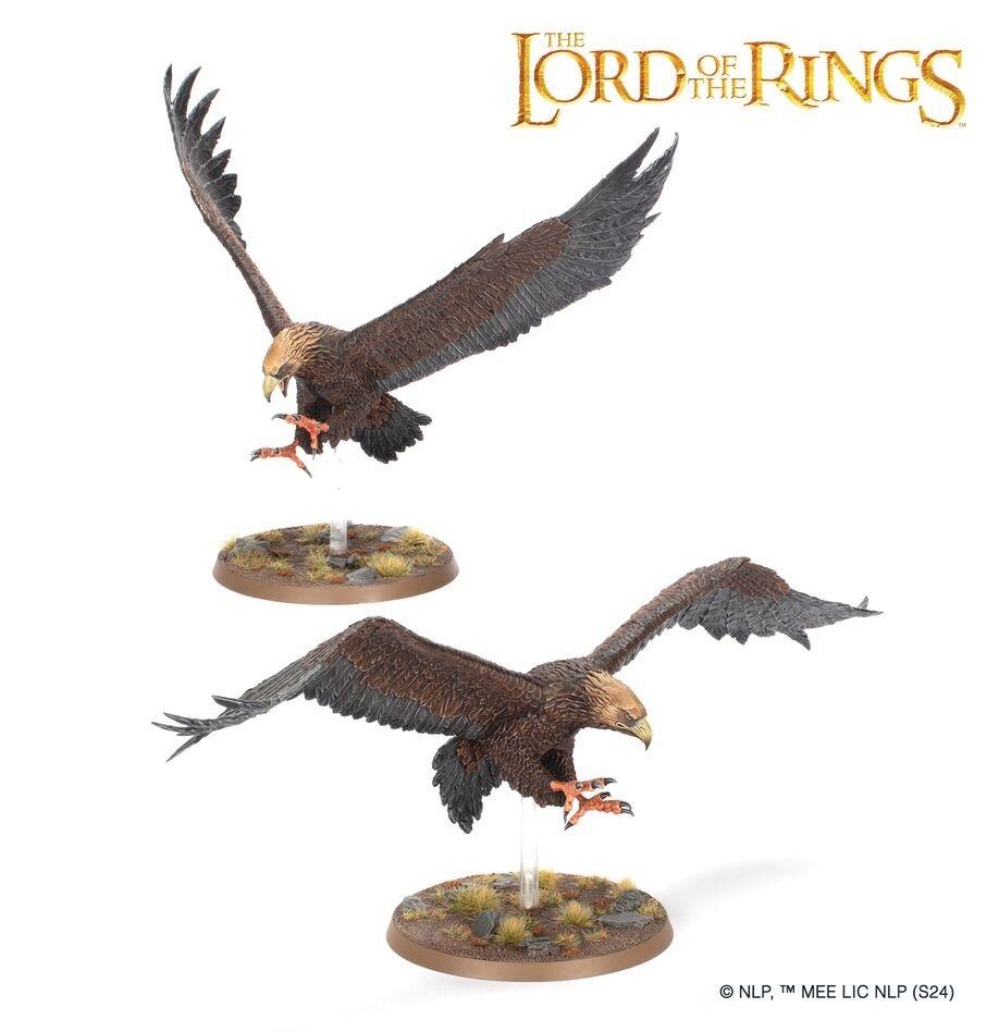 Great Eagle flying over battlefield terrain