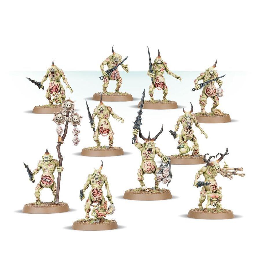 Painted Plaguebearers assembled to shamble across the battlefield