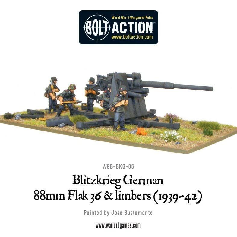 Flak 36 88mm artillery deployed on Bolt Action tabletop