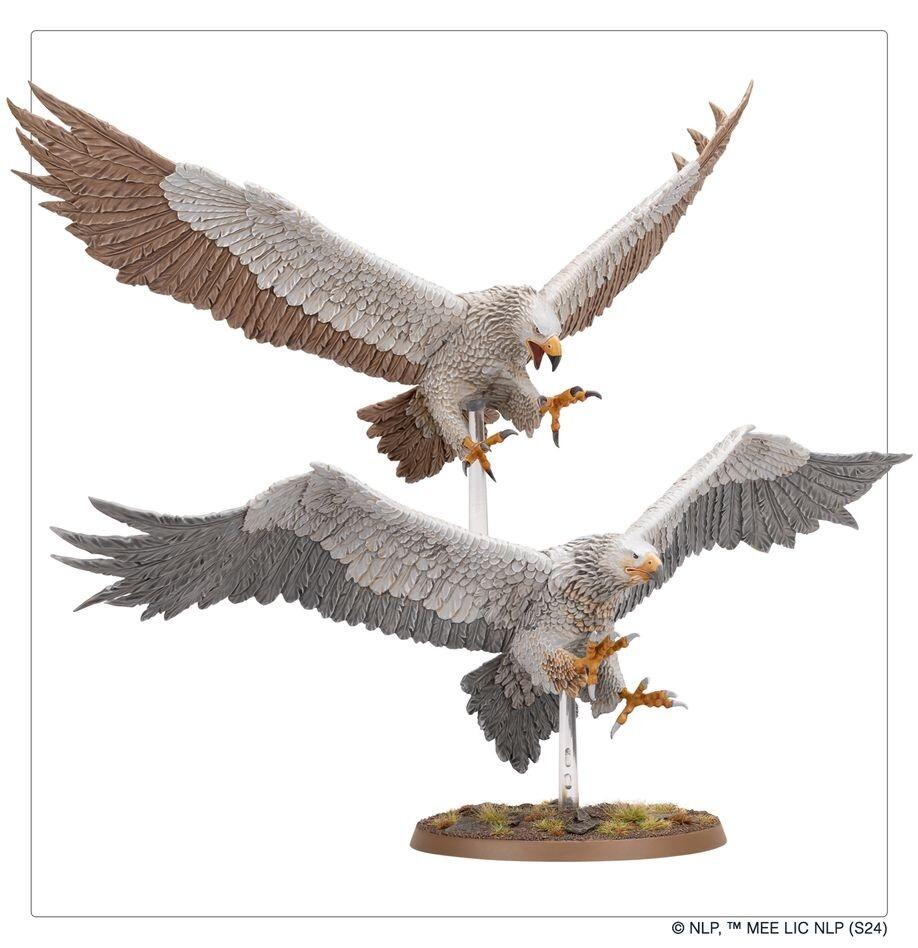 Two Great Eagles side-by-side on flying bases