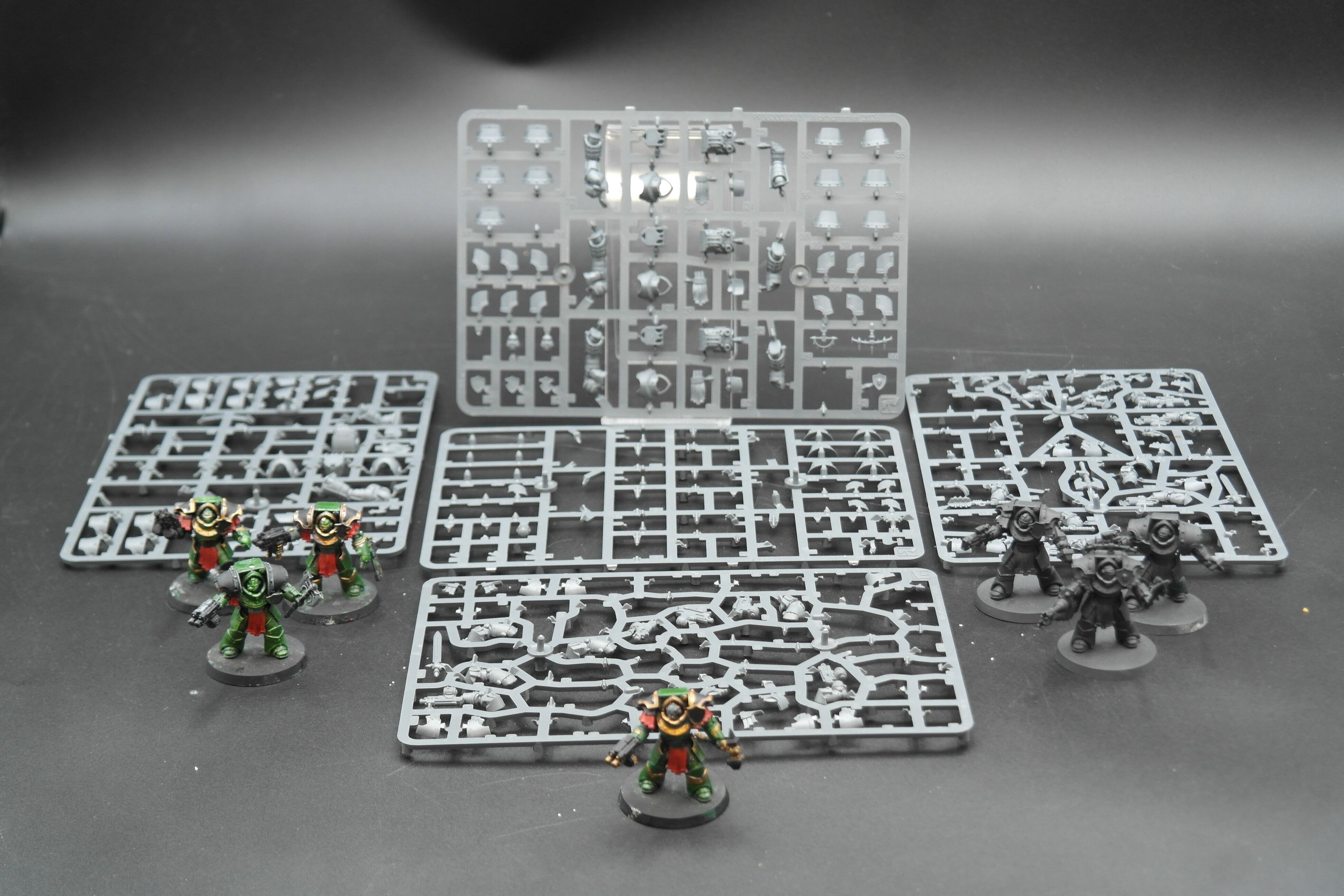 Pre-loved Cataphractii Terminators Warhammer 30k partially built mixed weapons front view