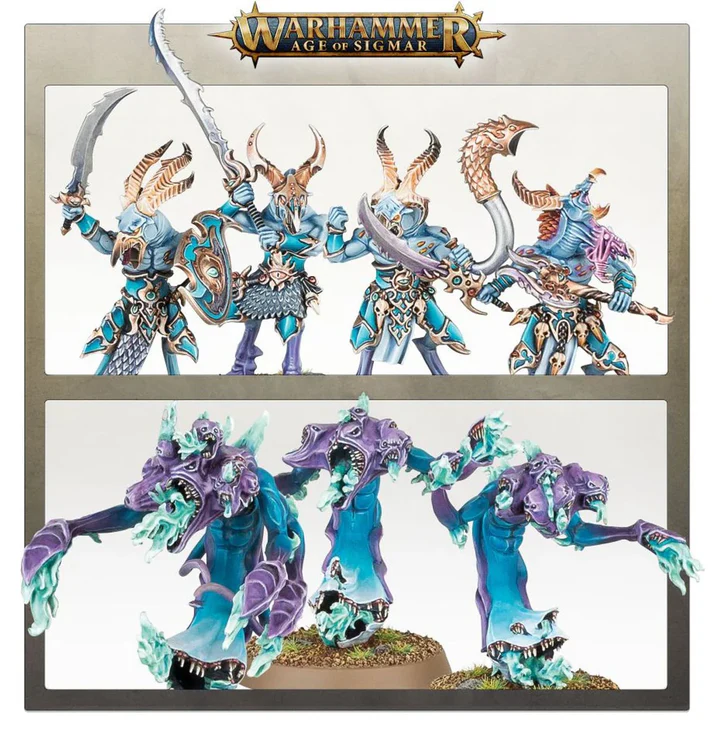 Close ups of painted Tzaangors and Flamers of Tzeentch