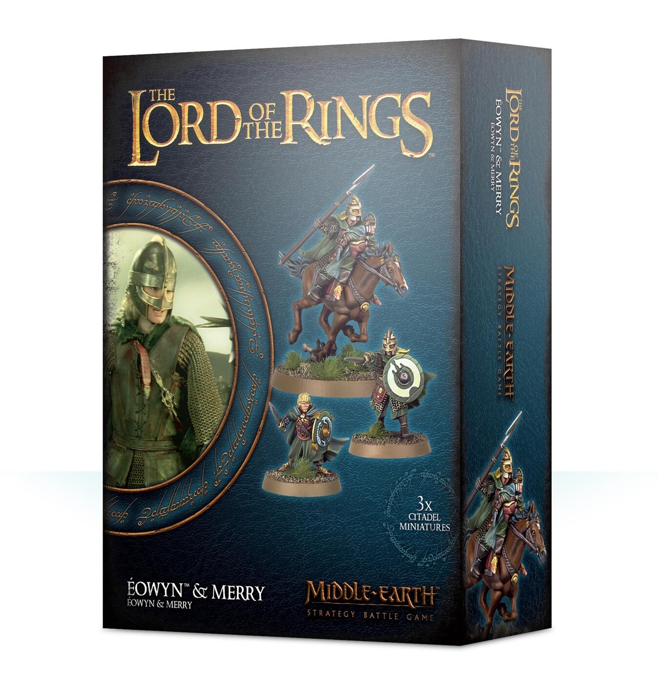 Box contents and bases for Éowyn and Merry miniatures