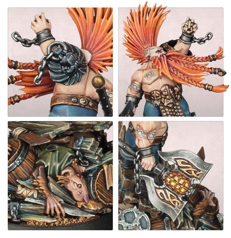 Gotrek miniature close-up showing facial detail and runes