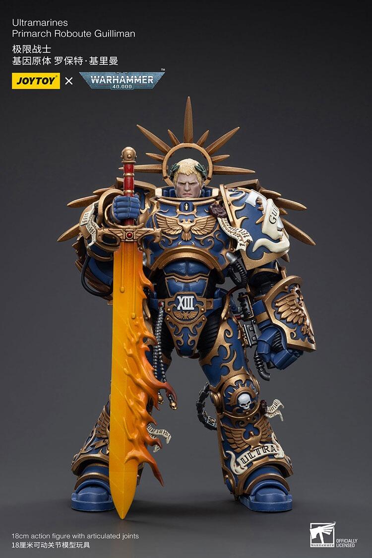 JoyToy Roboute Guilliman front view with sword raised