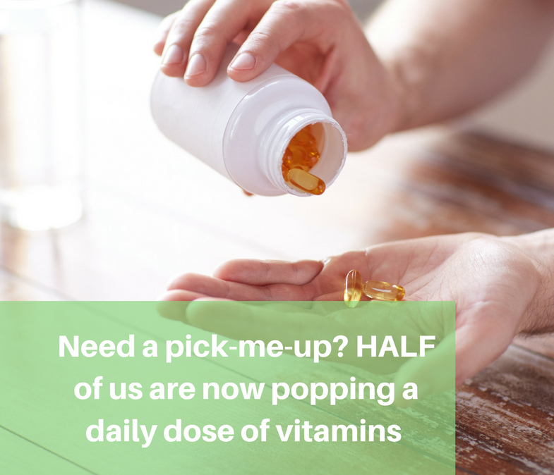 Need a pick-me-up? HALF of us are now popping a daily dose of vitamins