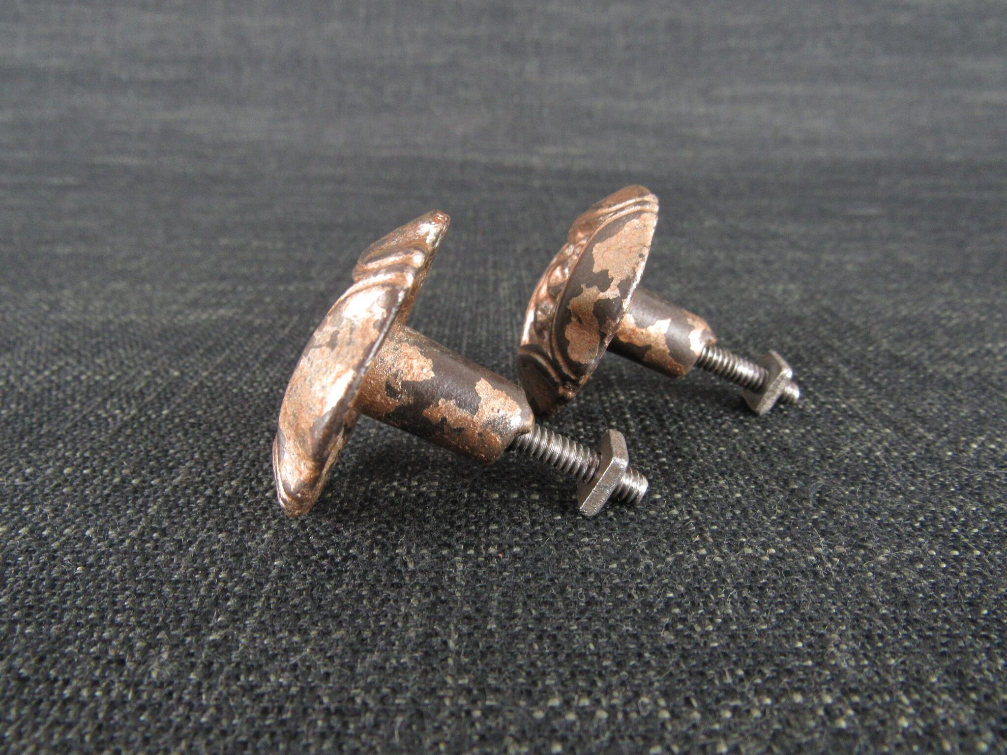 Ornate Vintage Pair of Round Cupboard Knobs or Cabinet Handles